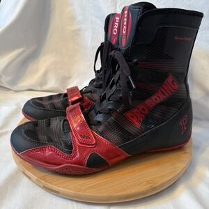 Pro Boxing Supplies Men Boxing Shoes Black Red High Top Boots Size 12 US 46.5 EU